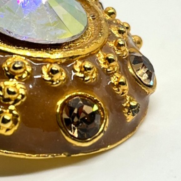 VINTAGE BLANCA AURORA BOREALIS RIVOLI ENAMEL GOLD TONE CLIP EARRINGS SIGNED - Picture 16 of 16